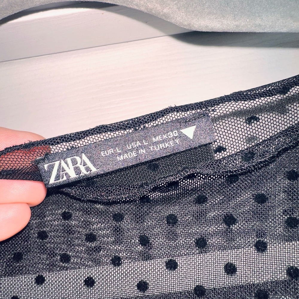 Zara Sheer Black Polka Dot Blouse